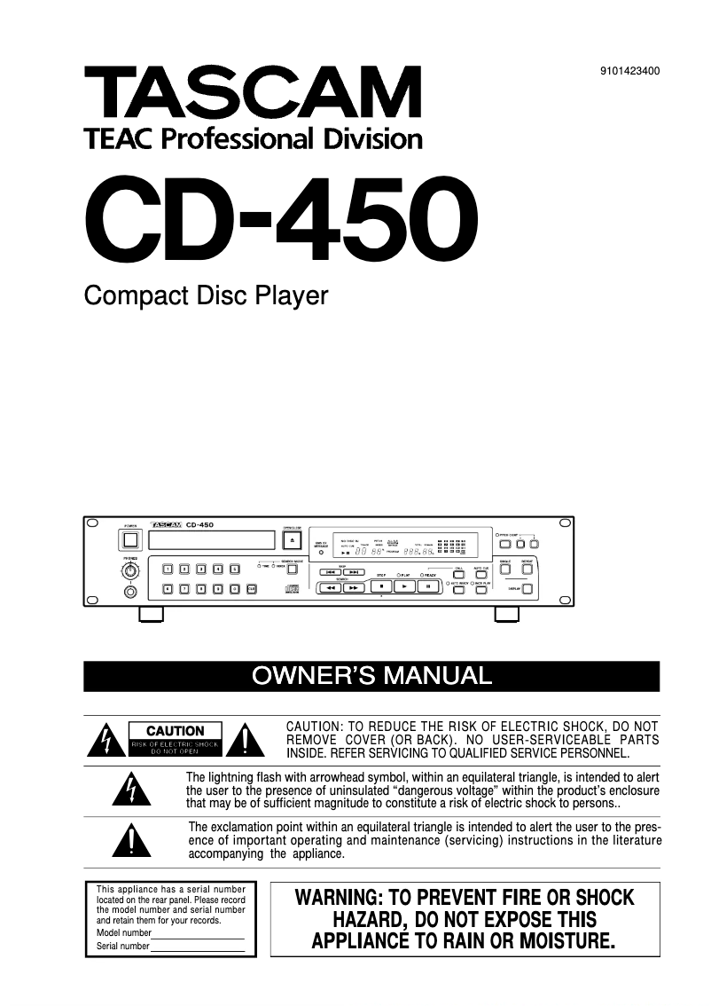 Page n°1 - Manuel utilisateur Tascam CD-450
