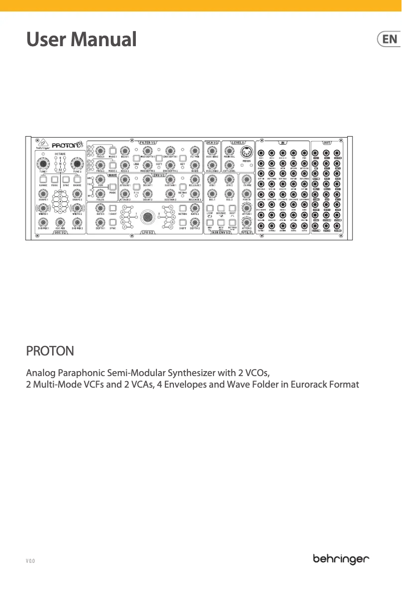 Page n°1 - Manuel utilisateur Behringer Proton
