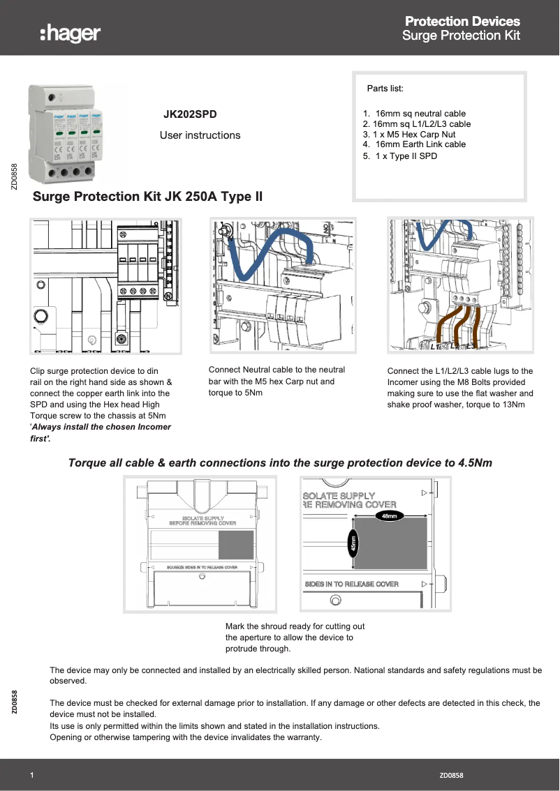 Page 1 de la notice Guide d'installation Hager JK202SPD