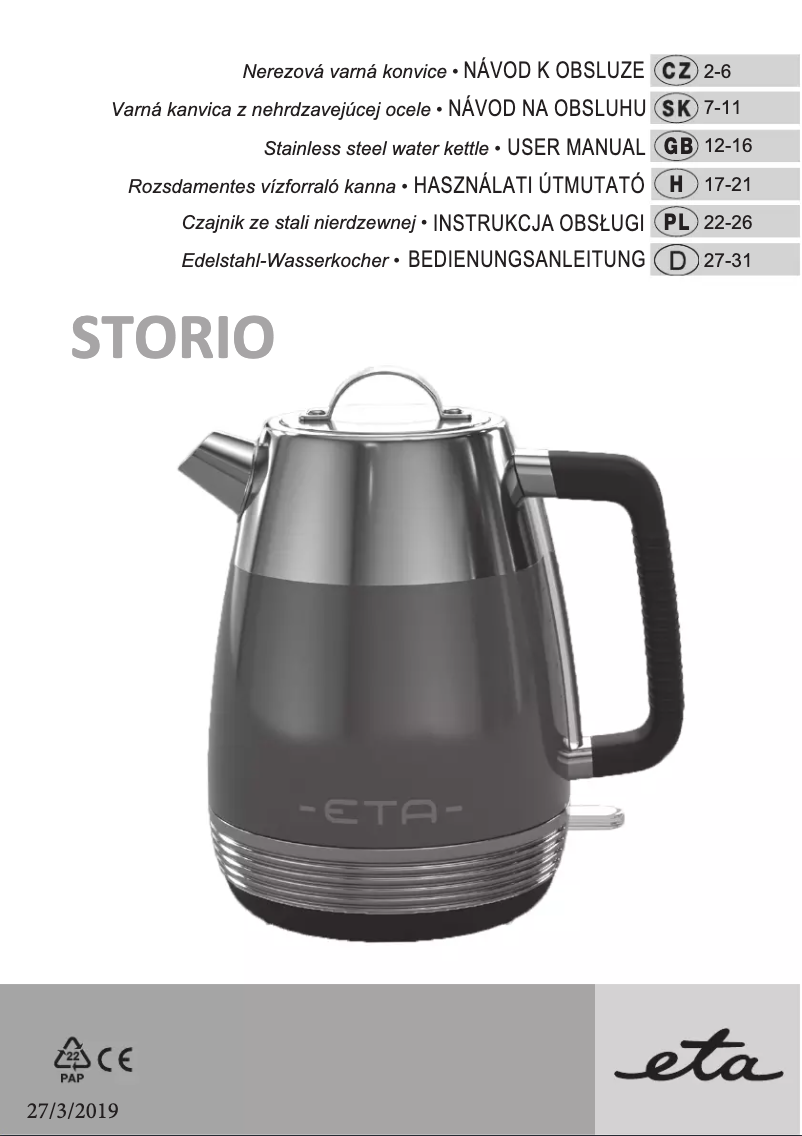 Page n°1 - Manuel utilisateur Eta Storio 9186 90030