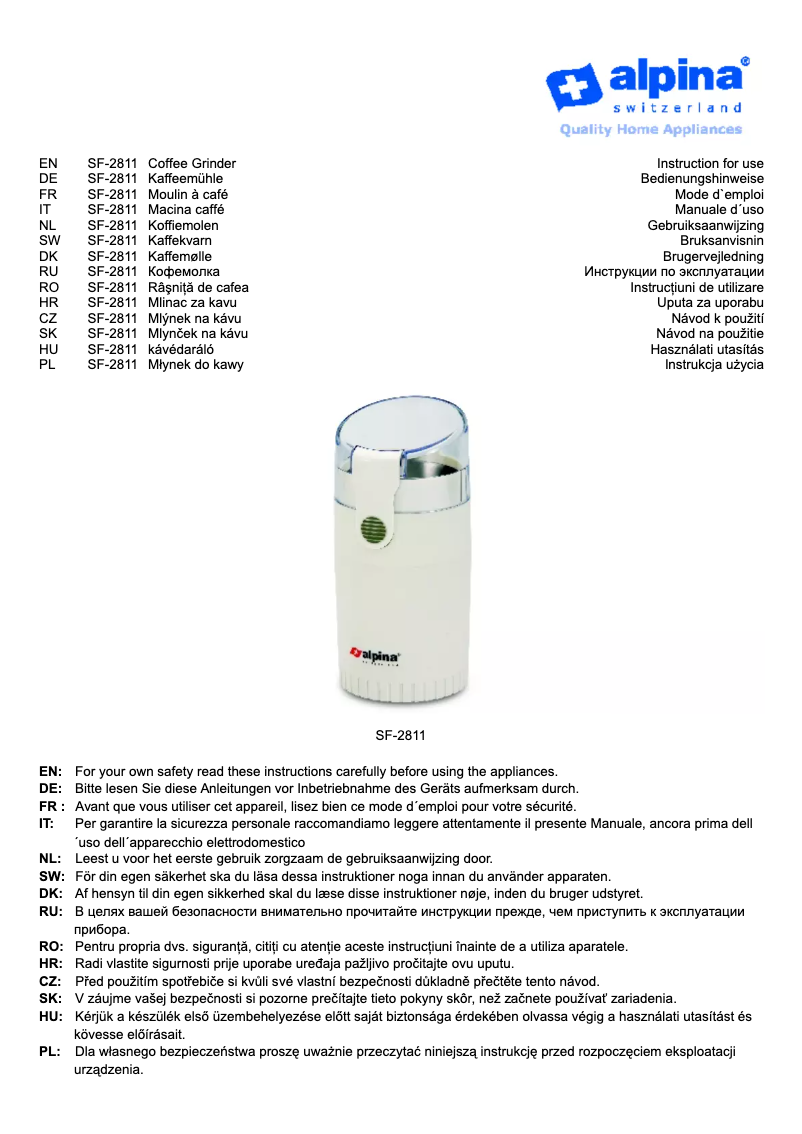 Page n°1 - Manuel utilisateur Alpina SF-2811