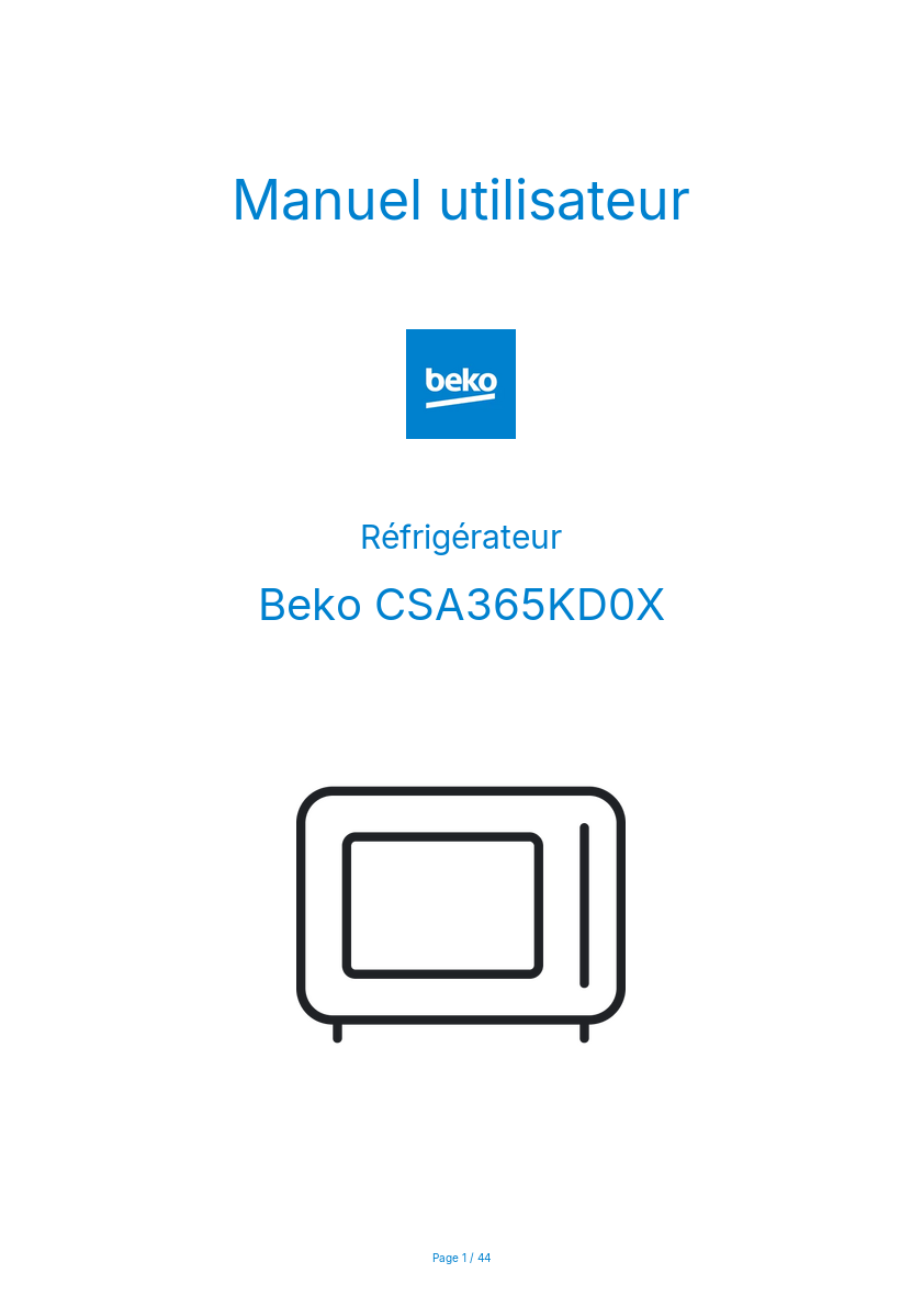 Page n°1 - Manuel utilisateur Beko CSA365KD0X