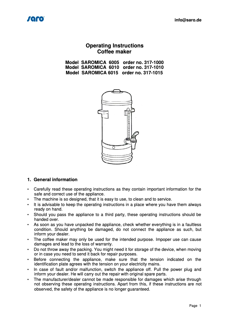 Page 1 de la notice Manuel utilisateur Saro Saromica 6005