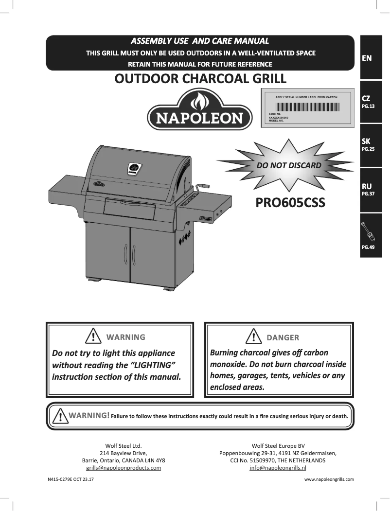 Page n°1 - Manuel utilisateur Napoleon PRO605C