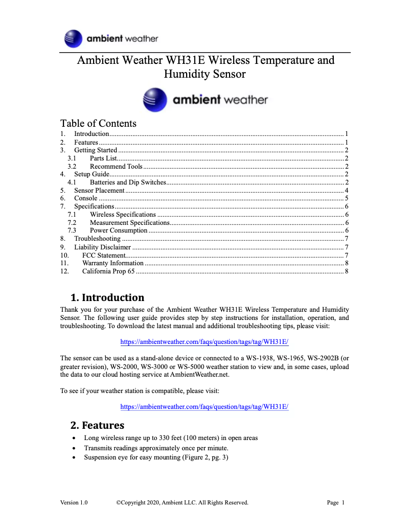 Image de la première page du manuel de l'appareil WH31E