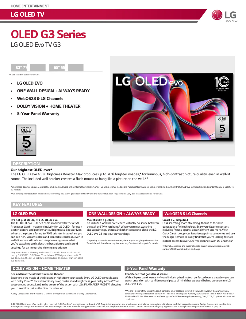 Image de la première page du manuel de l'appareil OLED77G3PUA