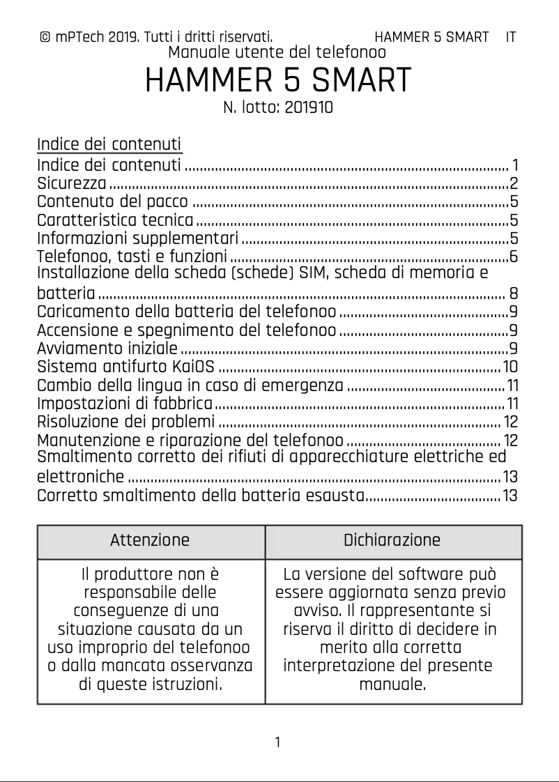 Page n°1 - Manuel utilisateur Hammer 5 Smart