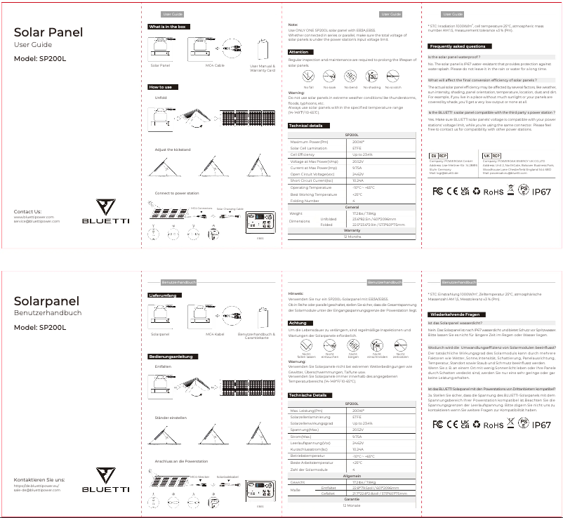Image de la première page du manuel de l'appareil SP200L