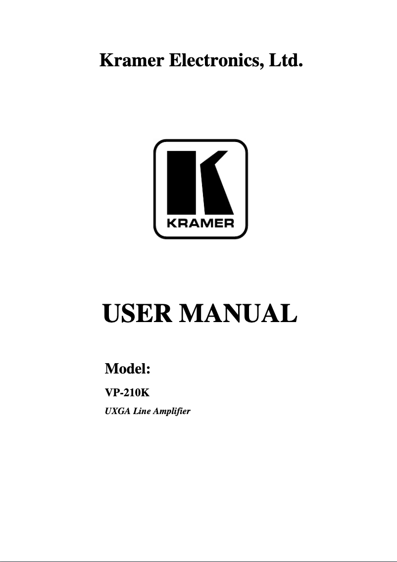 Page n°1 - Manuel utilisateur Kramer VP-210K