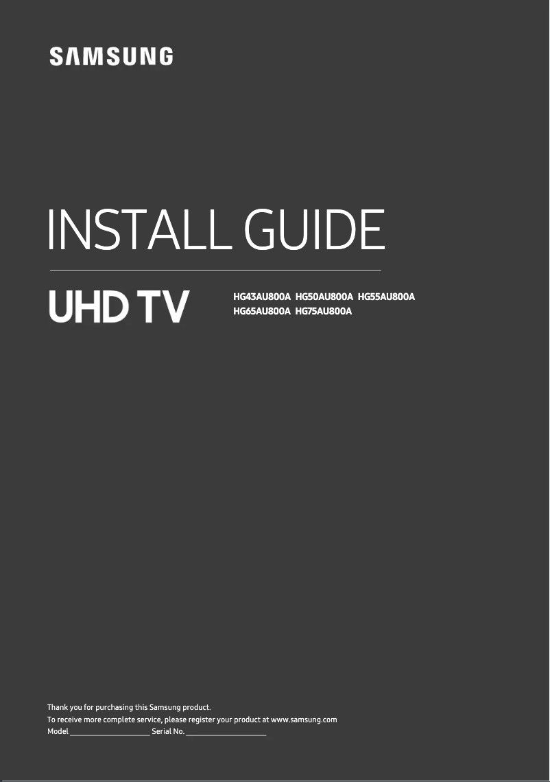 Page 1 de la notice Guide d'installation Samsung HG75AU800EE