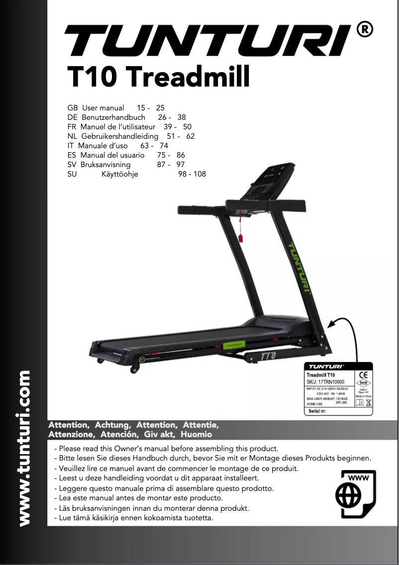 Page n°1 - Manuel utilisateur Tunturi Compentence T10
