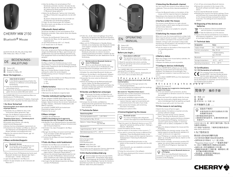 Page n°1 - Manuel utilisateur Cherry MW 2150