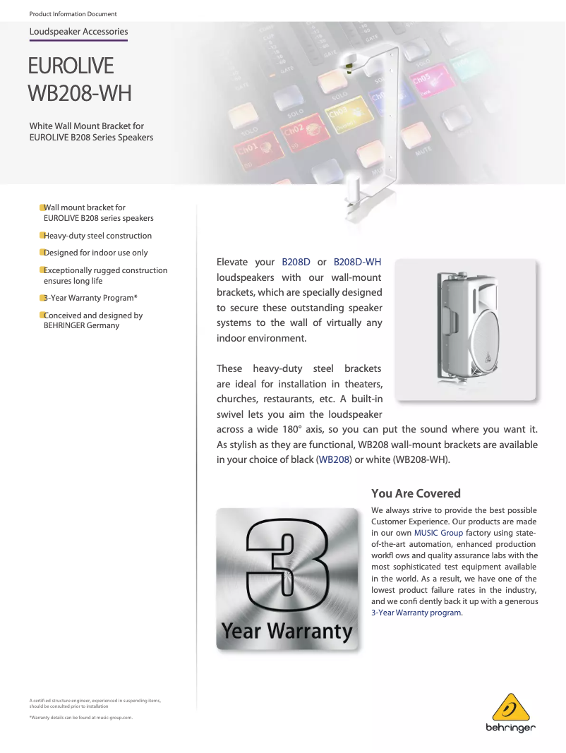 Image de la première page du manuel de l'appareil Eurolive WB208-WH