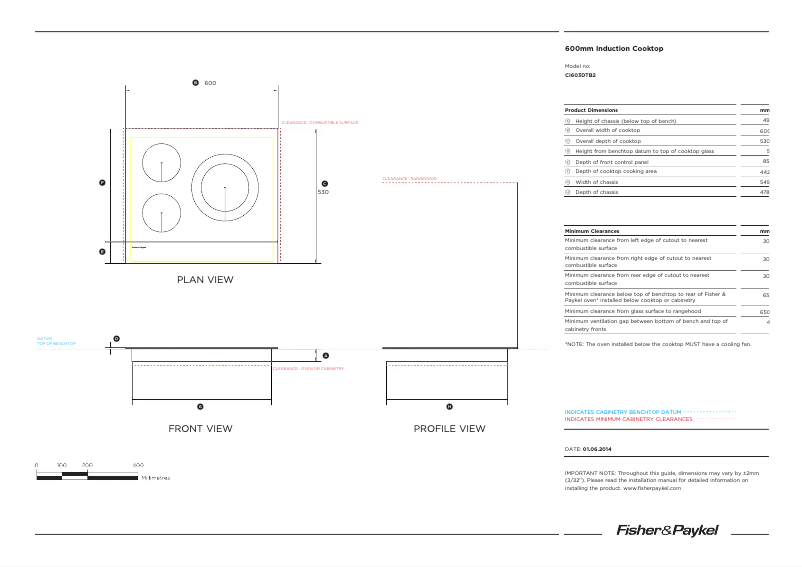 Page n°1 - Fiche technique Fisher & Paykel CI603DTB2