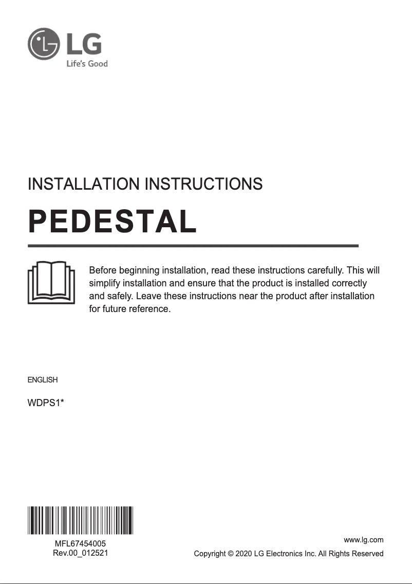 Page 1 de la notice Guide d'installation LG WDPS1B