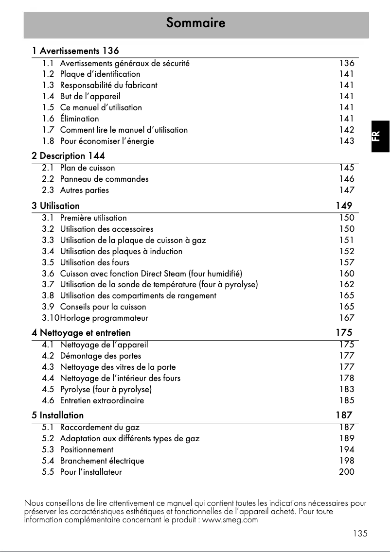 Page 1 de la notice Manuel utilisateur Smeg CPF120IGMPX