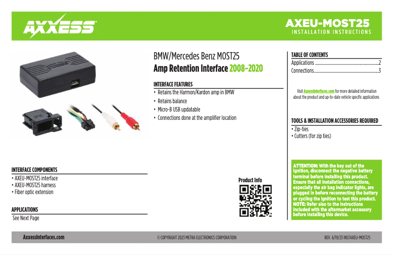 Page 1 de la notice Manuel utilisateur AXESS AXEU-MOST25
