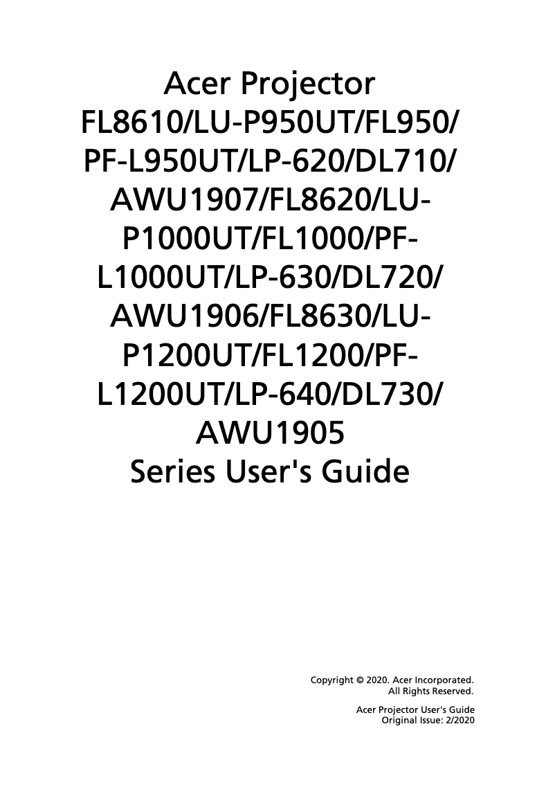Page n°1 - Manuel utilisateur Acer LU-P1000UT