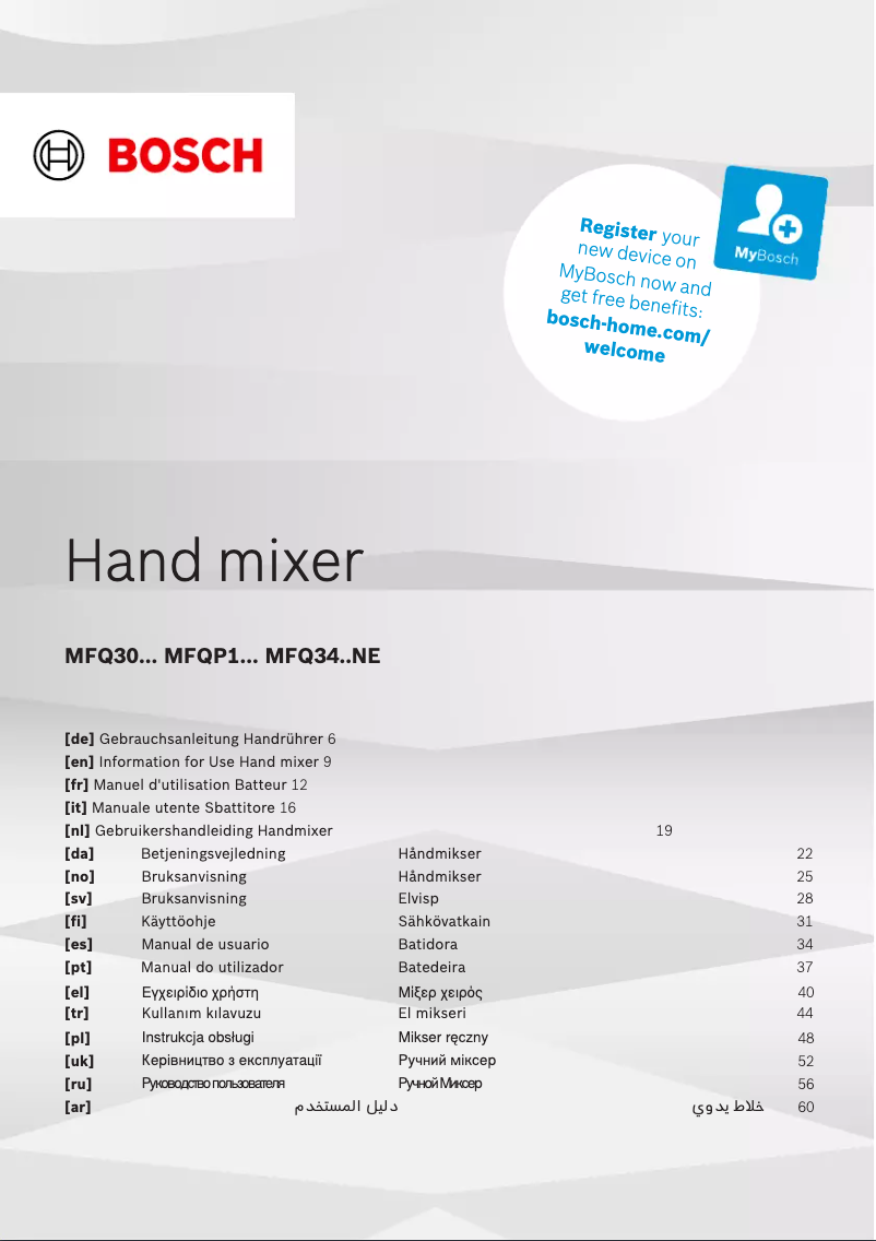 Page 1 de la notice Manuel utilisateur Bosch CleverMixx MFQ3425NE