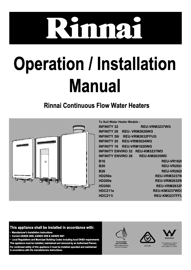 Page n°1 - Manuel utilisateur Rinnai Infinity 20