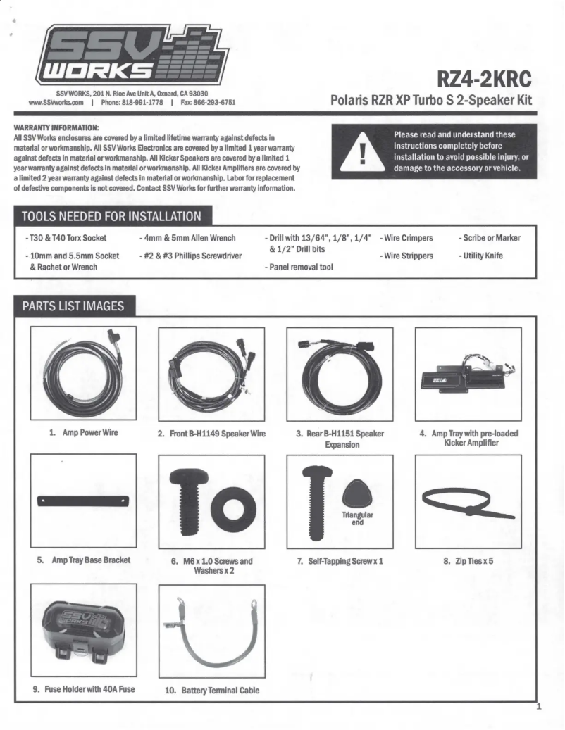 Page 1 de la notice Manuel utilisateur SSV Works RZ4-2KRC
