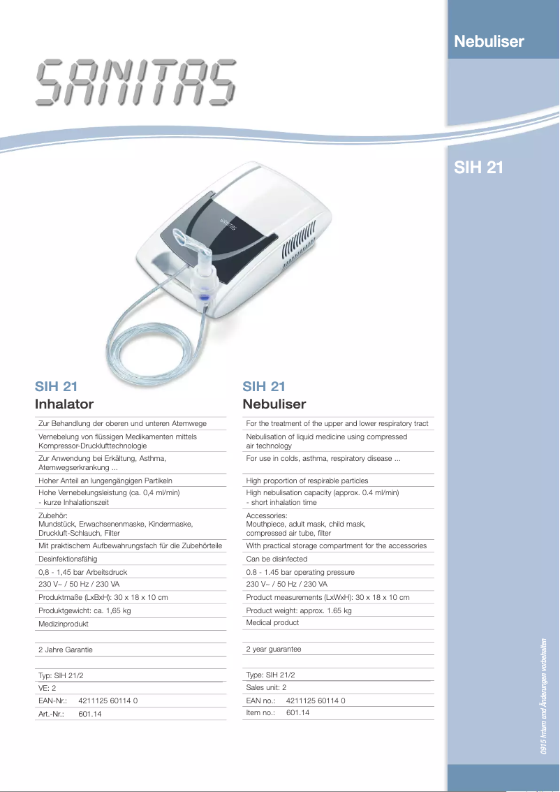 Image de la première page du manuel de l'appareil SIH 21