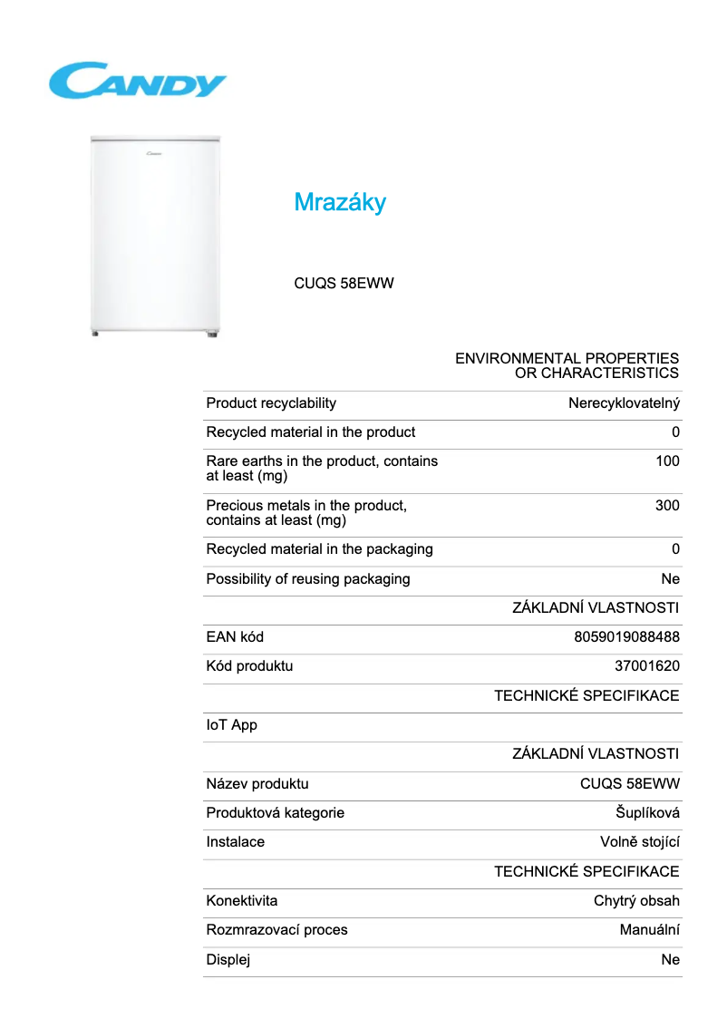 Image de la première page du manuel de l'appareil CUQS 58EWW