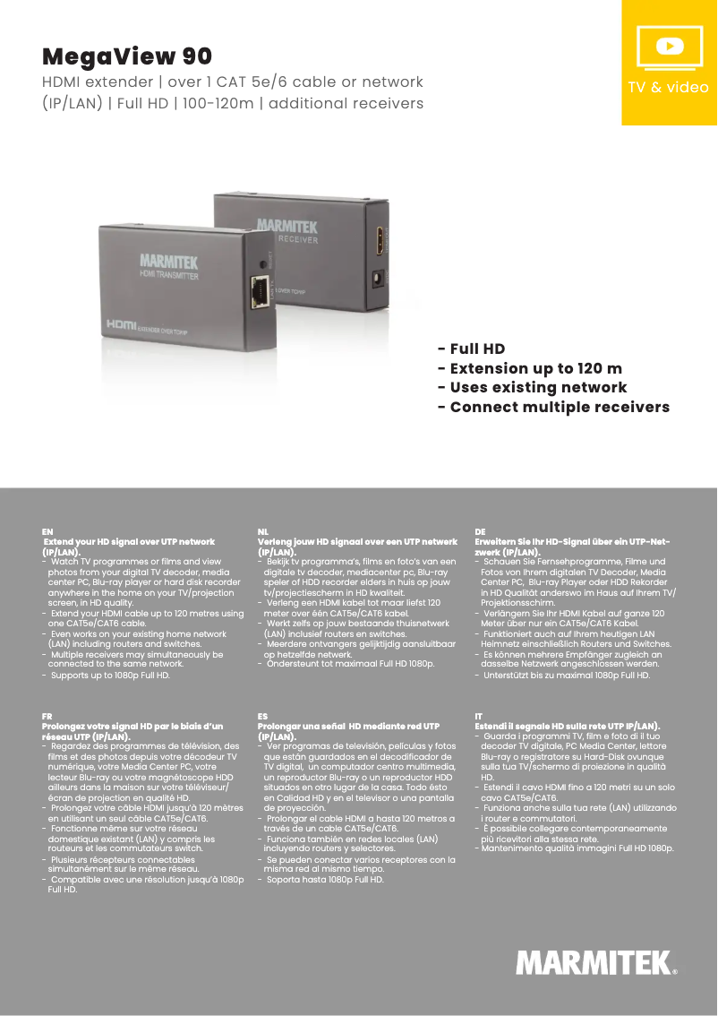 Page 1 de la notice Fiche technique Marmitek MegaView 90