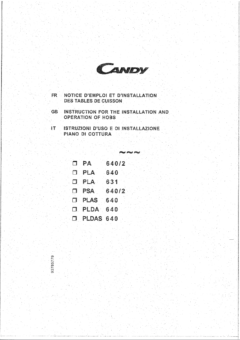 Page 1 de la notice Manuel utilisateur Candy PA 640/1 W