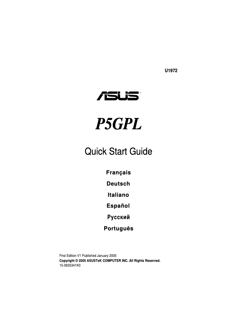 Page 1 de la notice Guide de démarrage rapide Asus P5GPL