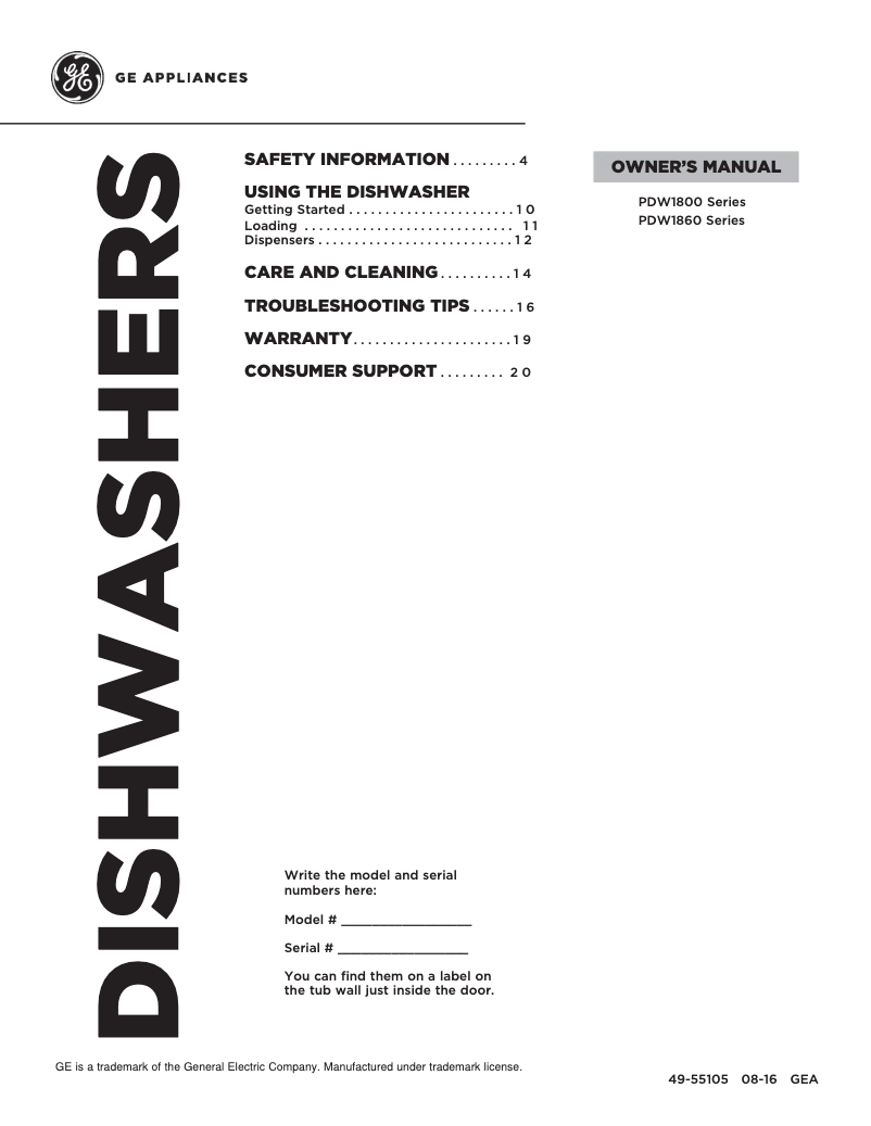 Image de la première page du manuel de l'appareil PDW1800KBB