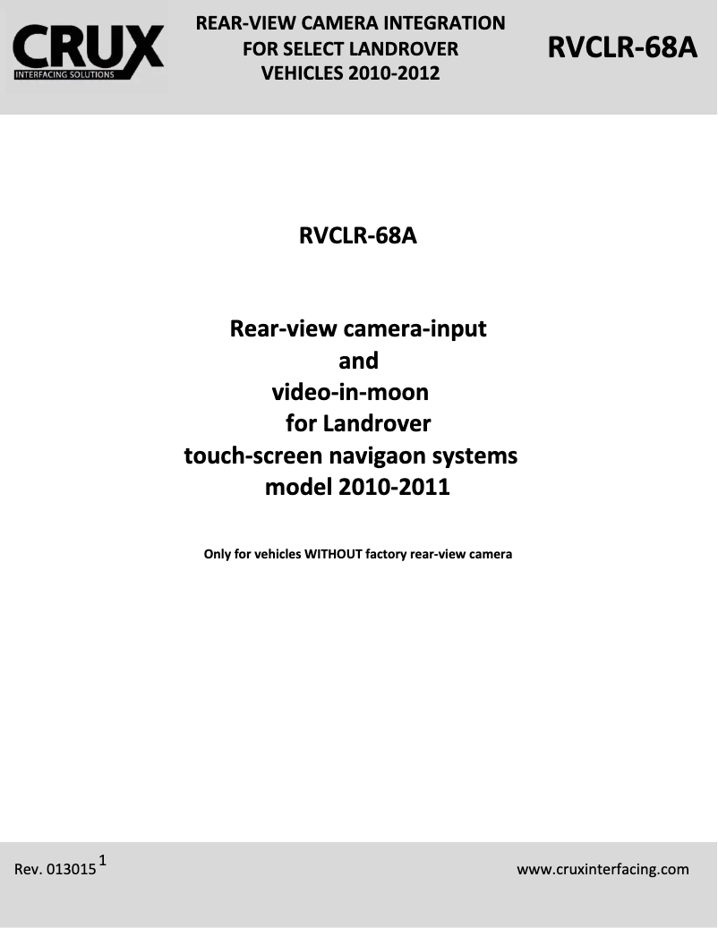 Page 1 de la notice Manuel utilisateur CRUX RVCLR-68A