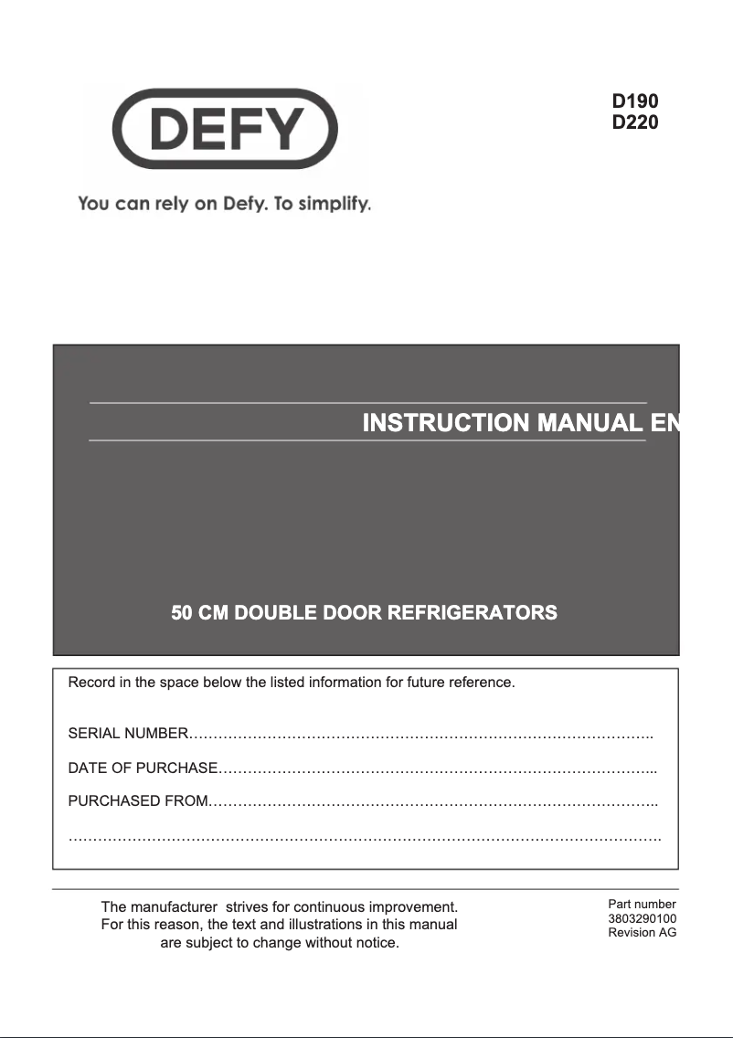 Page 1 de la notice Manuel utilisateur Defy DAD239