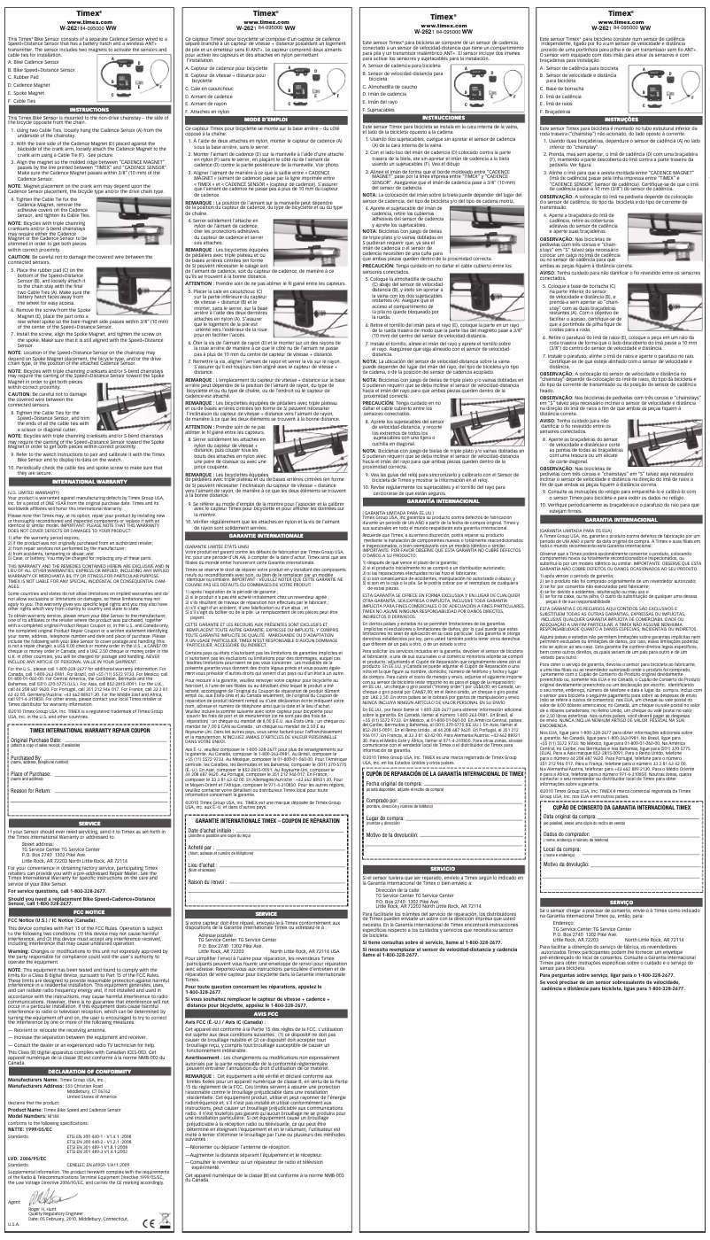 Page n°1 - Manuel utilisateur Timex BikeSensor W262-M184