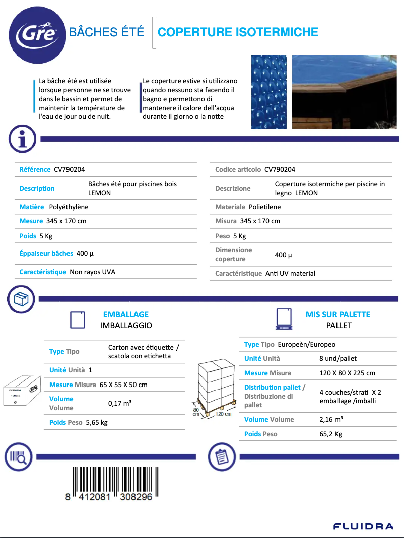 Page 1 de la notice Fiche technique Gre CV790204