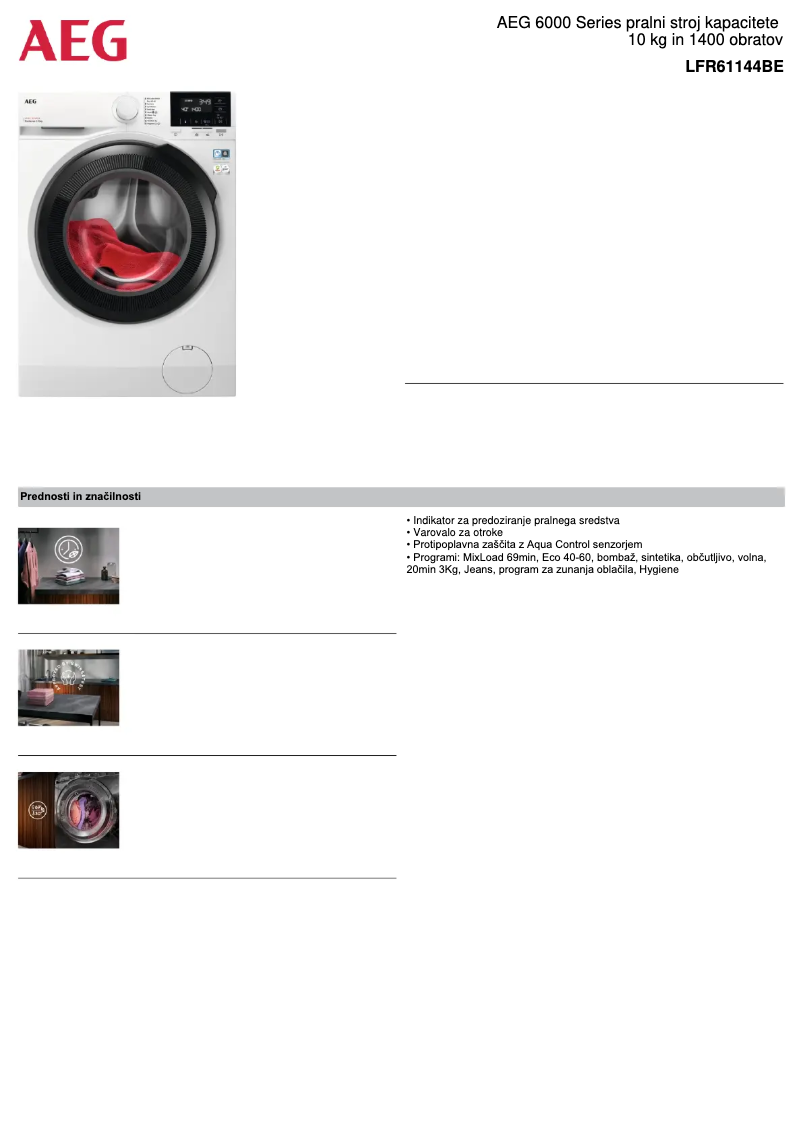 Page n°1 - Fiche technique AEG LFR61144BE