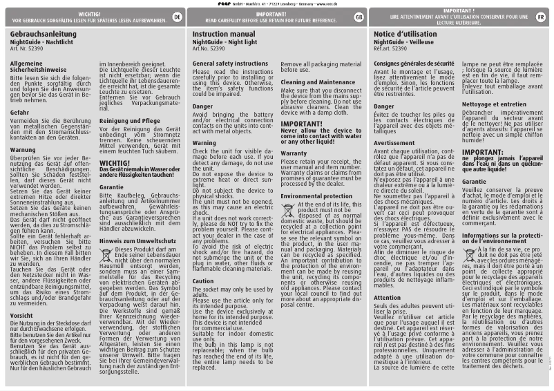 Image de la première page du manuel de l'appareil Nightguide 52390