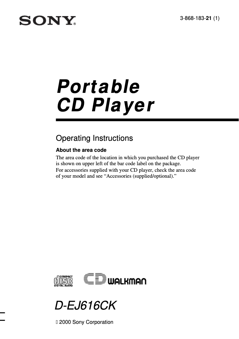 Page 1 de la notice Manuel utilisateur Sony D-EJ616CK