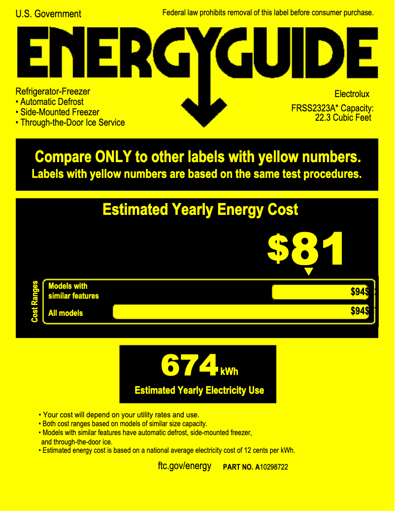 Página 1 del manual Etiqueta energética Frigidaire FRSS2323AB