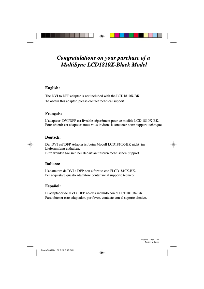 Page 1 de la notice Manuel utilisateur NEC MultiSync LCD1810XBK
