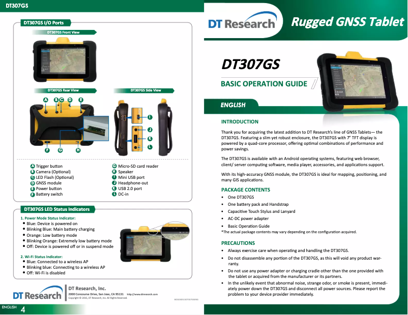 Page 1 de la notice Manuel utilisateur DT Research DT307GS