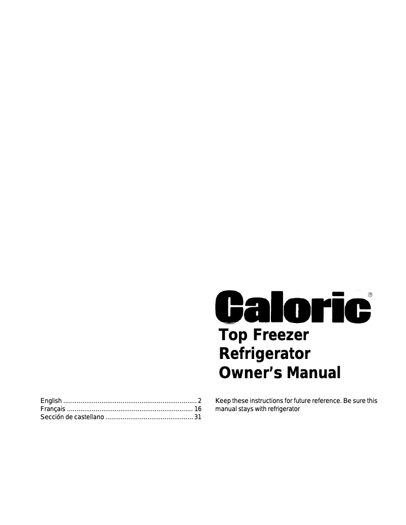 Page n°1 - Manuel utilisateur Caloric GTG18B2W