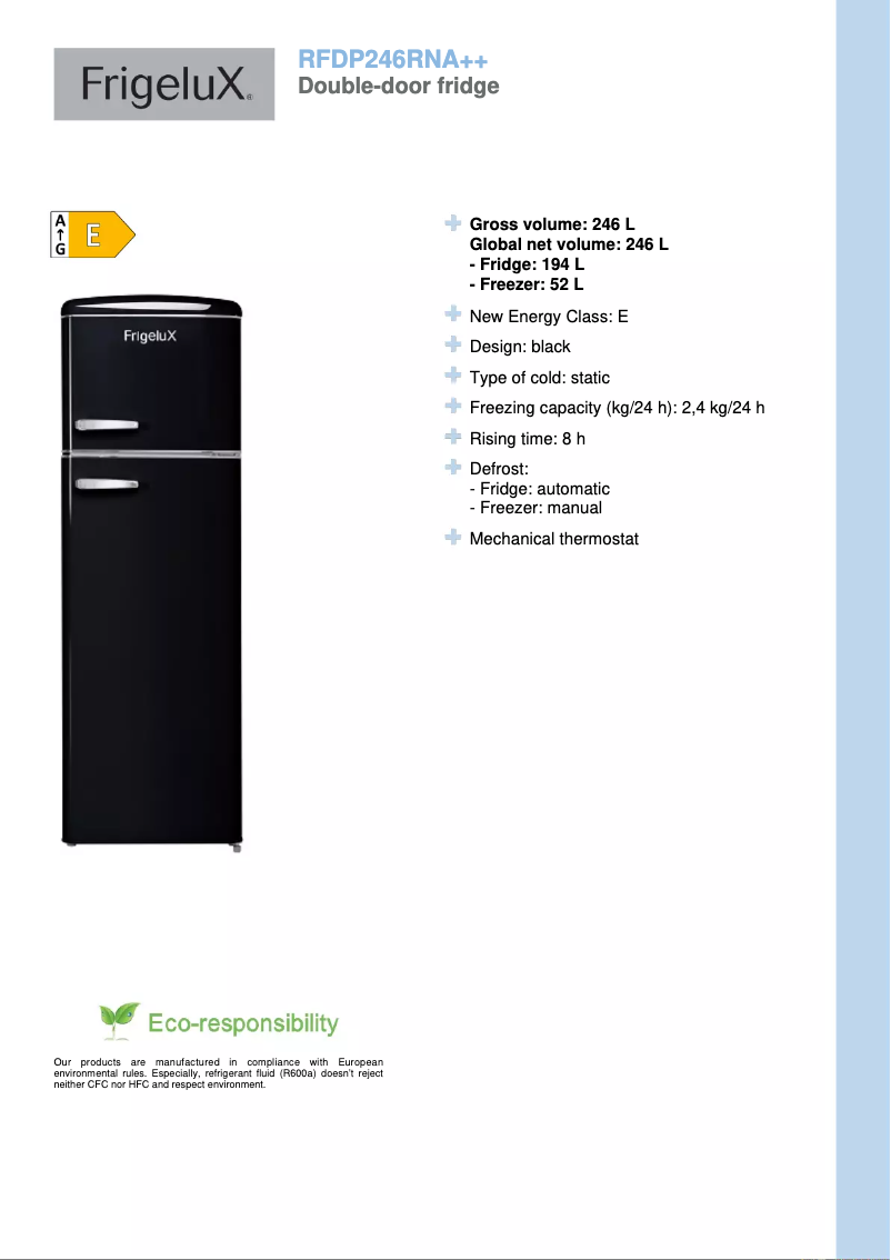 Página 1 del manual Ficha técnica FrigeluX RFDP246RNA++