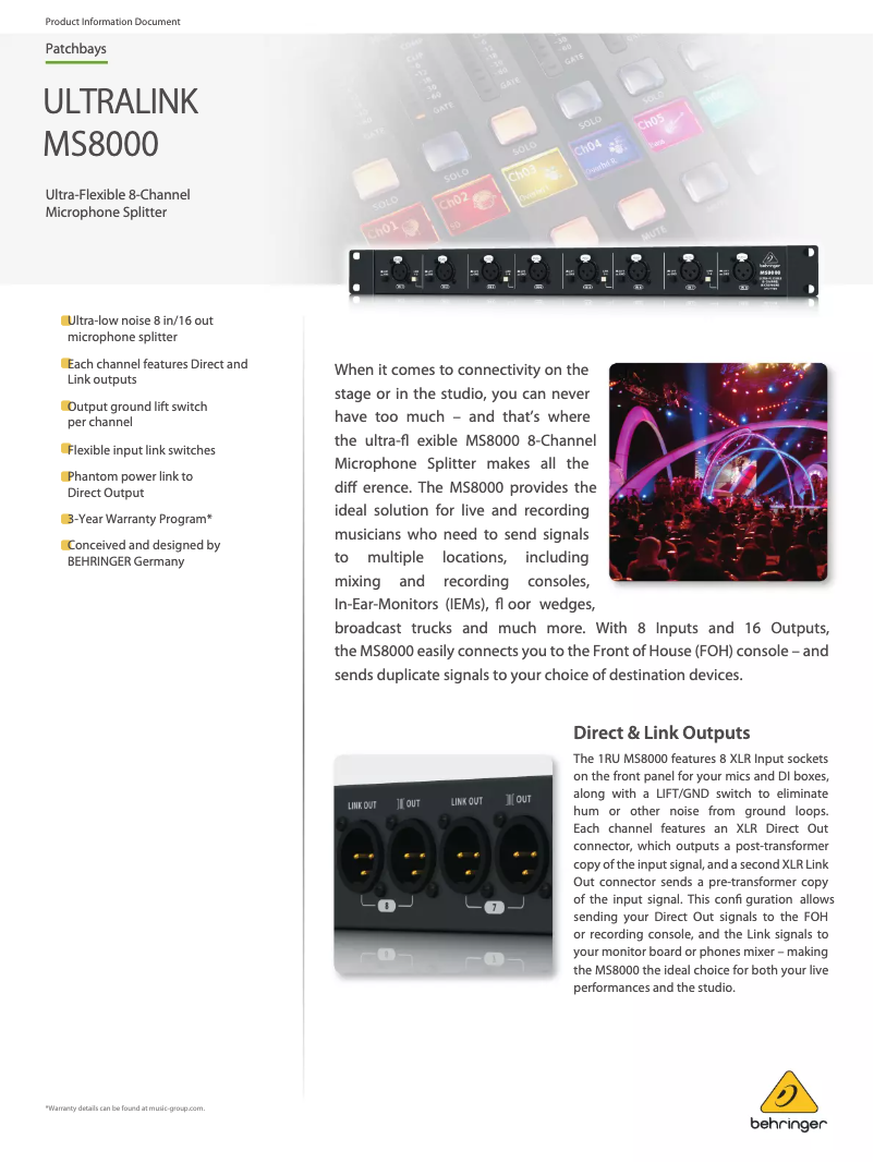 Página 1 del manual Ficha técnica Behringer ULTRALINK MS8000