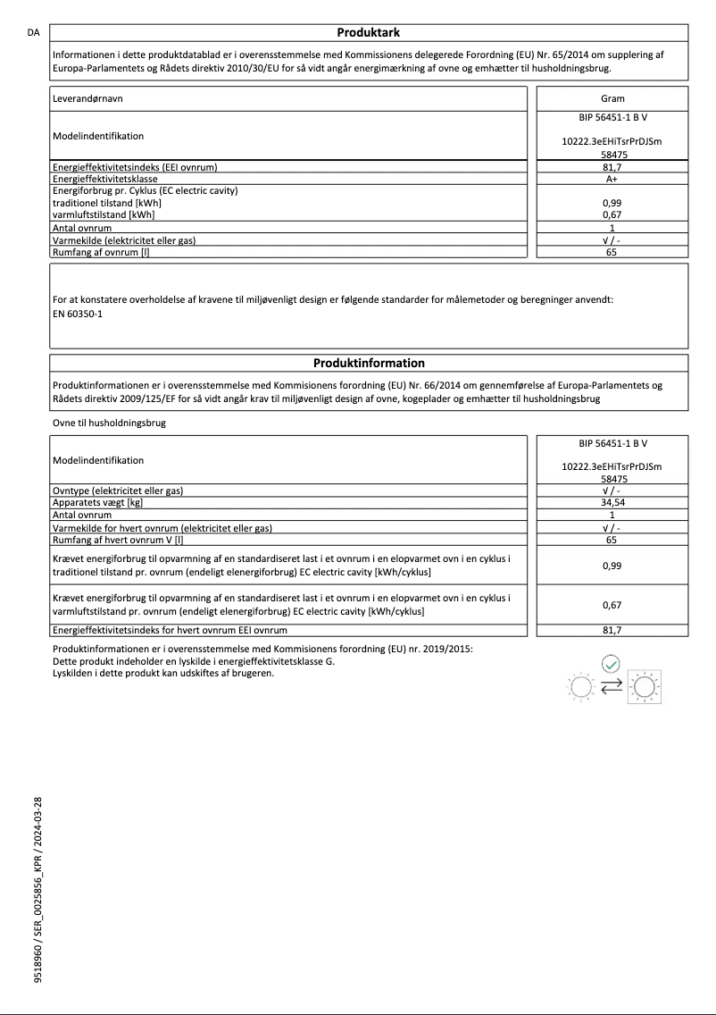 Page n°1 - Label énergétique Gram BIP 56451-1 B V