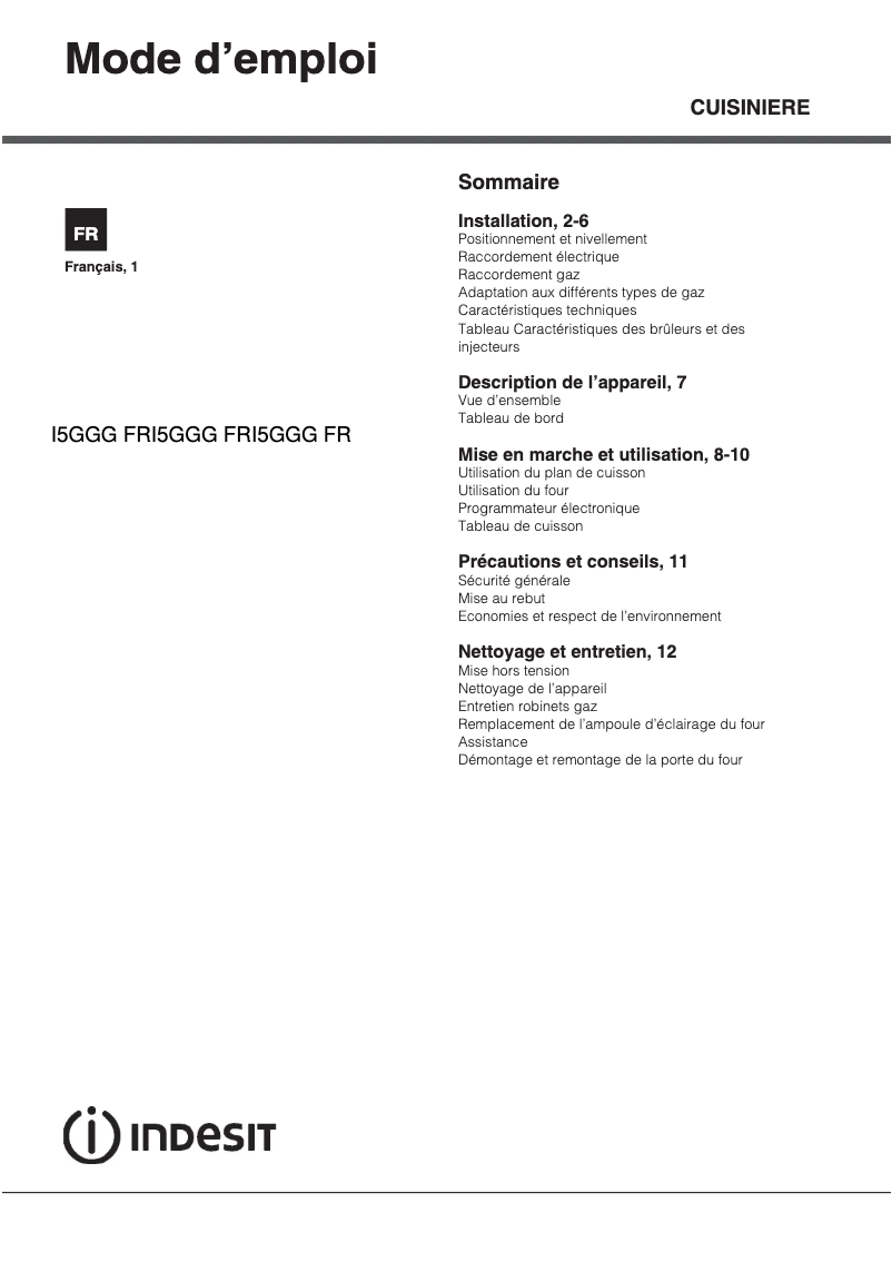 Image de la première page du manuel de l'appareil I5GGG(X) FR