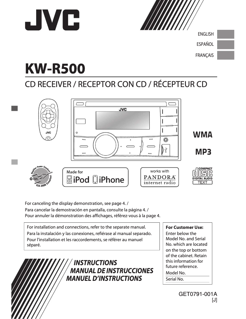 Page n°1 - Manuel utilisateur JVC KW-R500