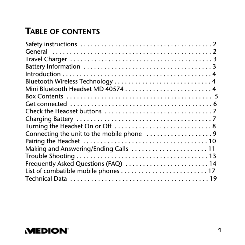 Page 1 de la notice Manuel utilisateur Medion MD 40574