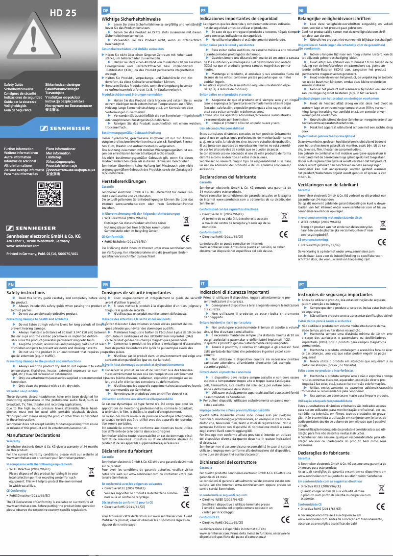 Page 1 de la notice Manuel utilisateur Sennheiser HD 25