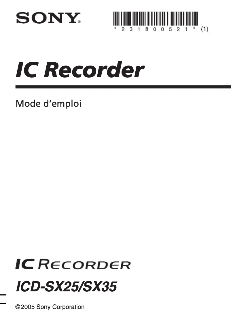 Page 1 de la notice Manuel utilisateur Sony ICD-SX35